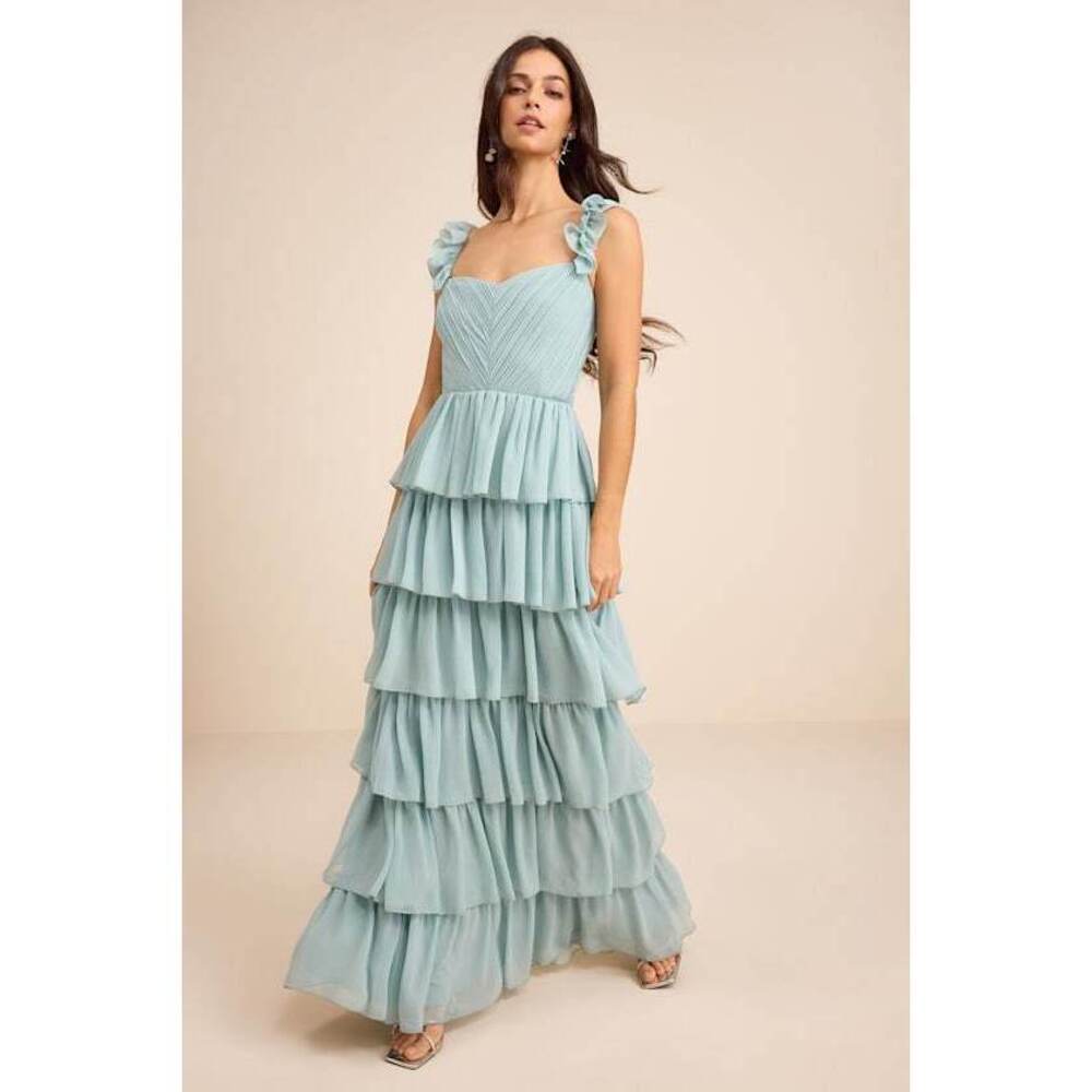 Lulus Alba Light Blue Ruffled Tiered Maxi Dress - Size M